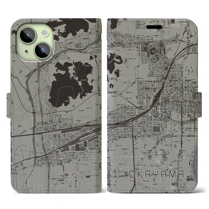 【岡山2（岡山県）】地図柄iPhoneケース（手帳タイプ）モノトーン・iPhone 15 用