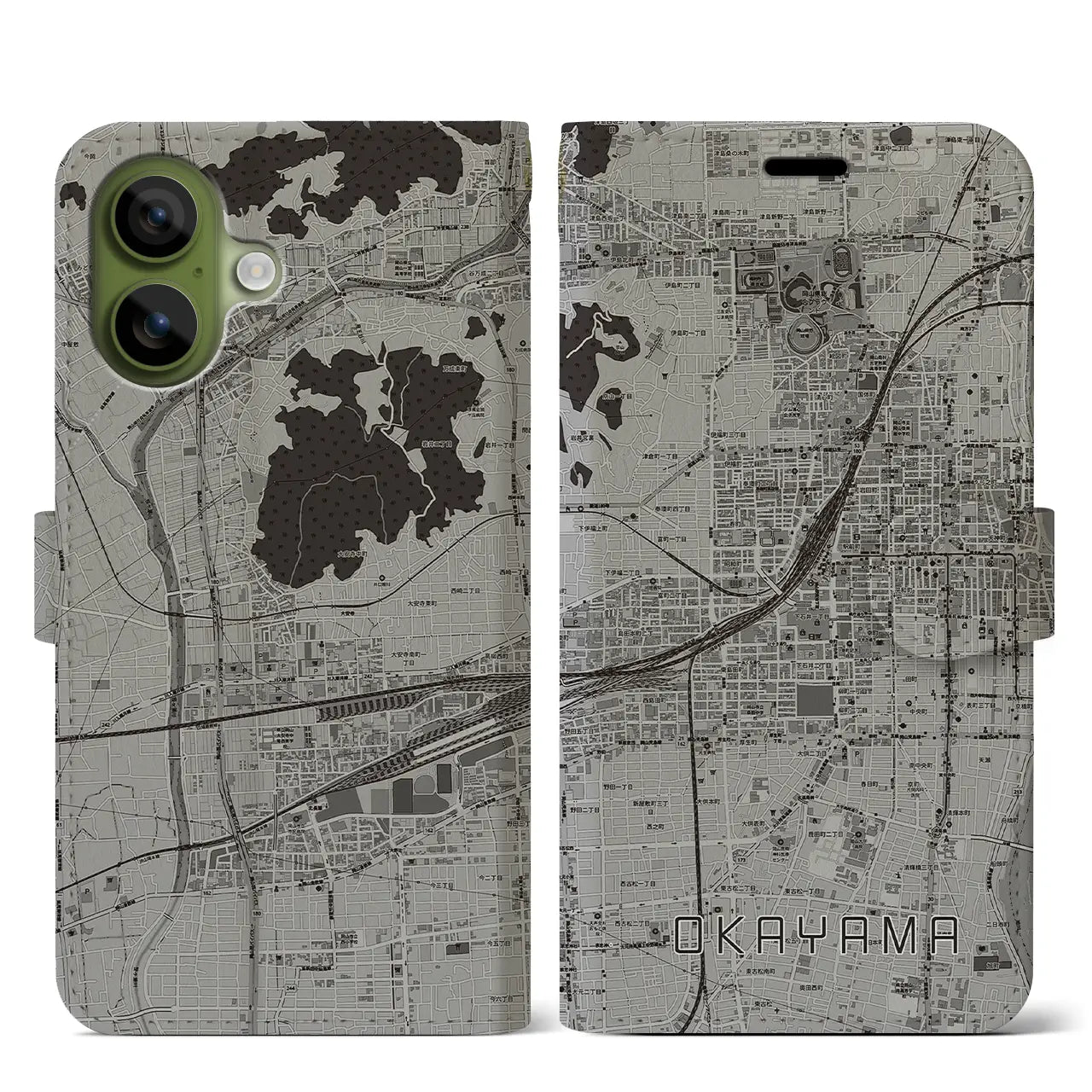 【岡山2（岡山県）】地図柄iPhoneケース（手帳タイプ）