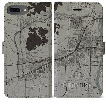 【岡山2（岡山県）】地図柄iPhoneケース（手帳タイプ）モノトーン・iPhone 8Plus /7Plus / 6sPlus / 6Plus 用