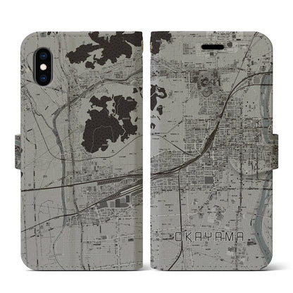 【岡山2（岡山県）】地図柄iPhoneケース（手帳タイプ）モノトーン・iPhone XS / X 用