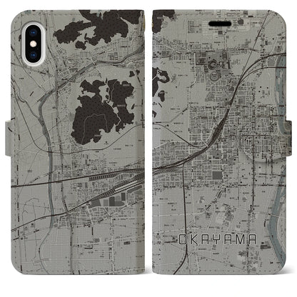 【岡山2（岡山県）】地図柄iPhoneケース（手帳タイプ）モノトーン・iPhone XS Max 用