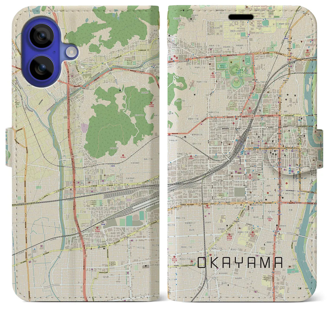 【岡山2(岡山県)】地図柄iPhoneケース(手帳タイプ)ナチュラル・iPhone 16 Pro Max 用