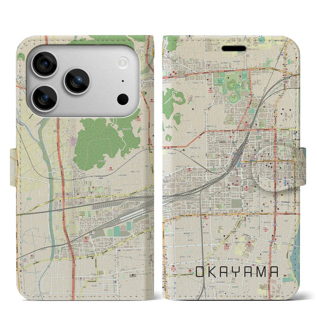 【岡山2（岡山県）】地図柄iPhoneケース（手帳タイプ）ナチュラル・iPhone 17 Pro Max 用