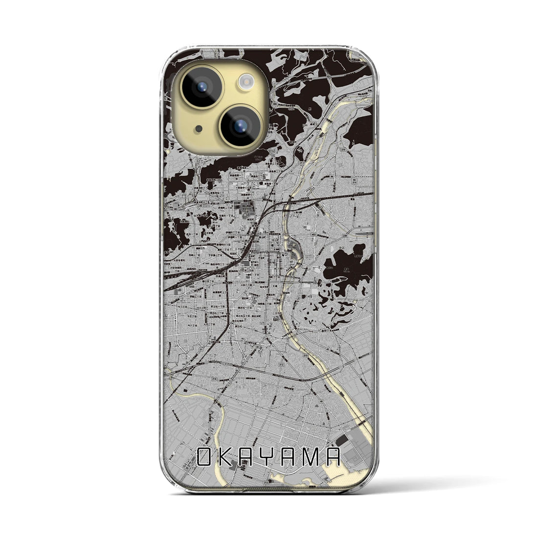【岡山(岡山県)】地図柄iPhoneケース(クリアタイプ)モノトーン・iPhone 15 用