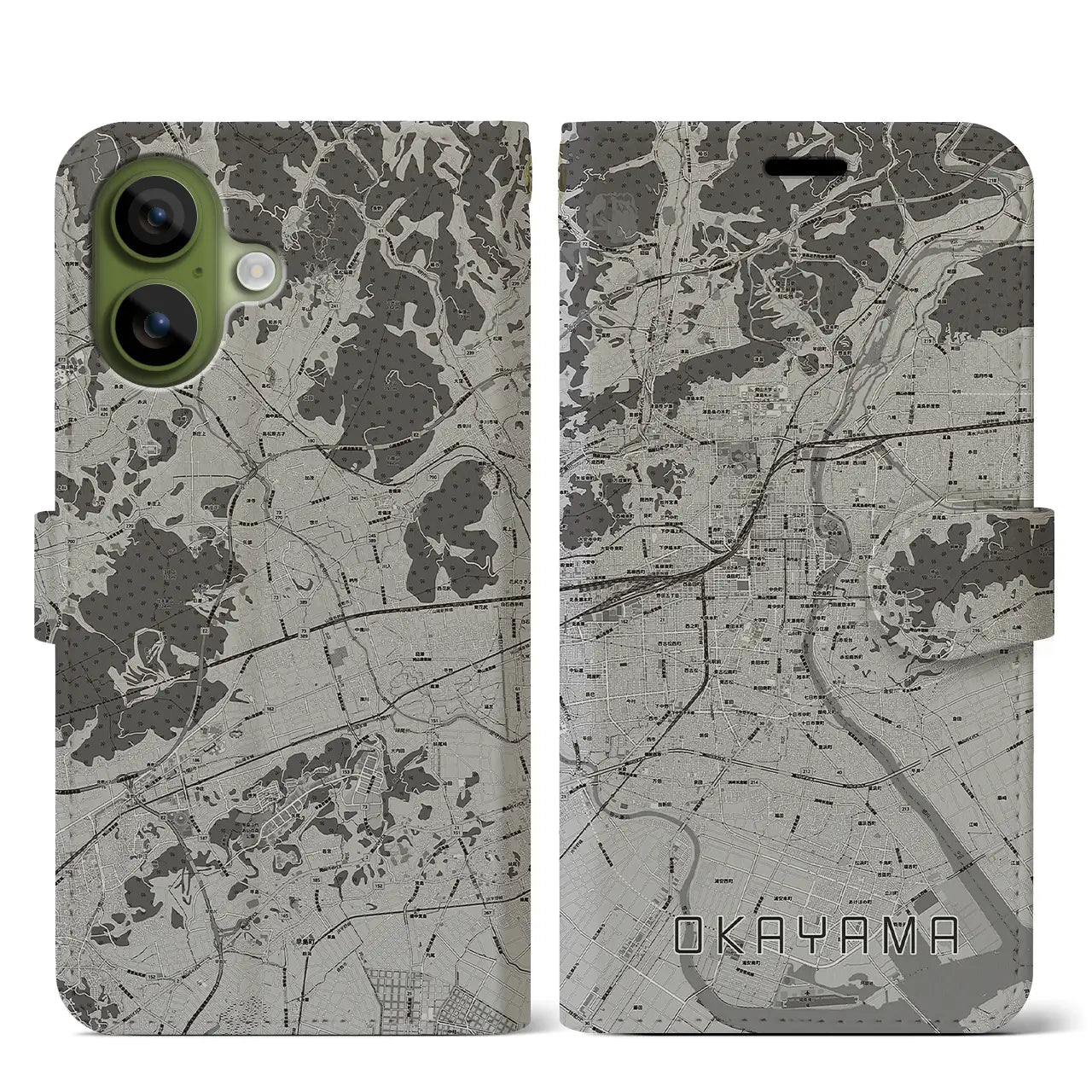 【岡山（岡山県）】地図柄iPhoneケース（手帳タイプ）