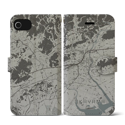 【岡山（岡山県）】地図柄iPhoneケース（手帳タイプ）モノトーン・iPhone SE（第3 / 第2世代） / 8 / 7 / 6s / 6 用