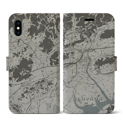 【岡山（岡山県）】地図柄iPhoneケース（手帳タイプ）モノトーン・iPhone XS / X 用