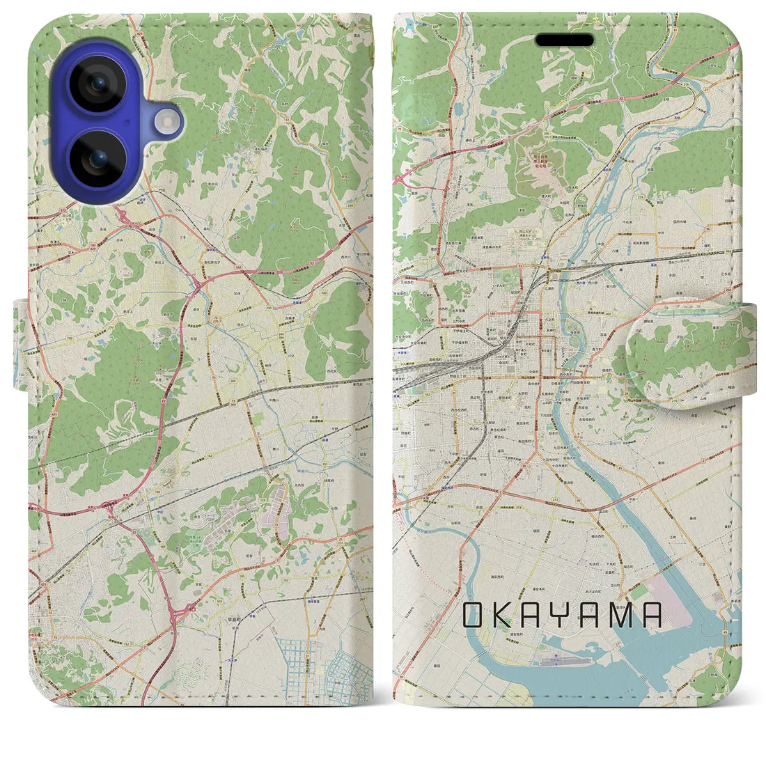 【岡山（岡山県）】地図柄iPhoneケース（手帳タイプ）ナチュラル・iPhone 16 Pro Max 用