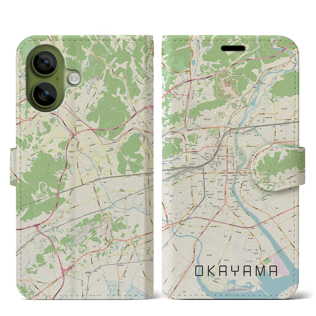 【岡山（岡山県）】地図柄iPhoneケース（手帳タイプ）モノトーン・iPhone 17 Pro Max 用