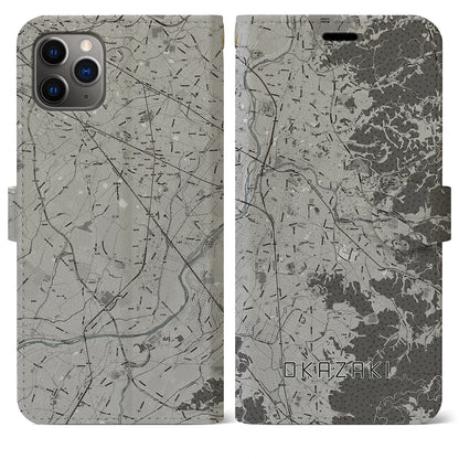 【岡崎（愛知県）】地図柄iPhoneケース（手帳タイプ）モノトーン・iPhone 11 Pro Max 用