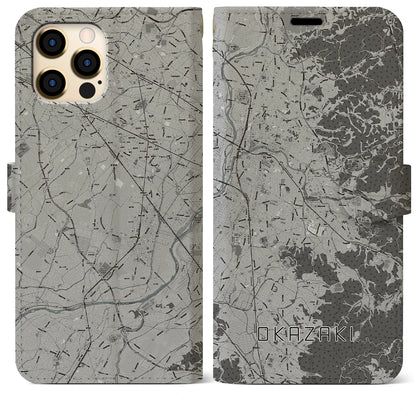 【岡崎（愛知県）】地図柄iPhoneケース（手帳タイプ）モノトーン・iPhone 12 Pro Max 用