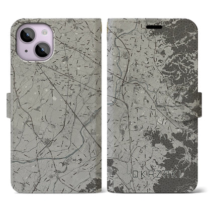 【岡崎（愛知県）】地図柄iPhoneケース（手帳タイプ）モノトーン・iPhone 14 用
