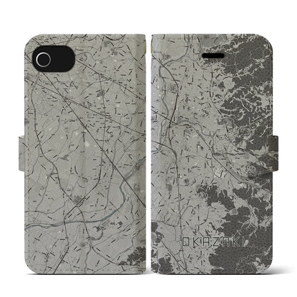 【岡崎（愛知県）】地図柄iPhoneケース（手帳タイプ）モノトーン・iPhone SE（第3 / 第2世代） / 8 / 7 / 6s / 6 用