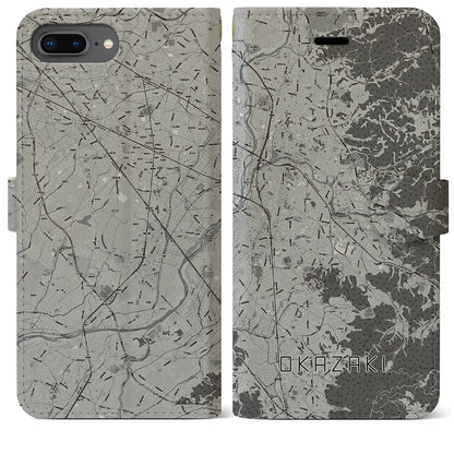 【岡崎（愛知県）】地図柄iPhoneケース（手帳タイプ）モノトーン・iPhone 8Plus /7Plus / 6sPlus / 6Plus 用