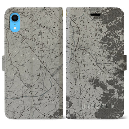 【岡崎（愛知県）】地図柄iPhoneケース（手帳タイプ）モノトーン・iPhone XR 用