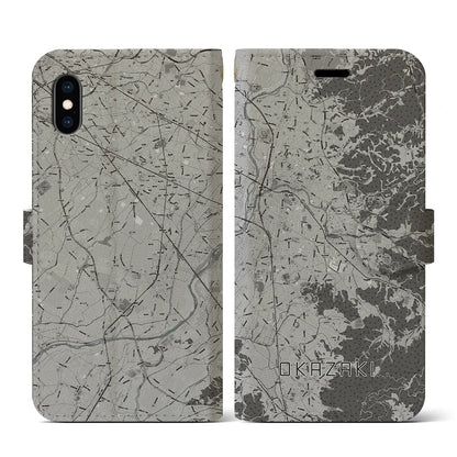 【岡崎（愛知県）】地図柄iPhoneケース（手帳タイプ）モノトーン・iPhone XS / X 用