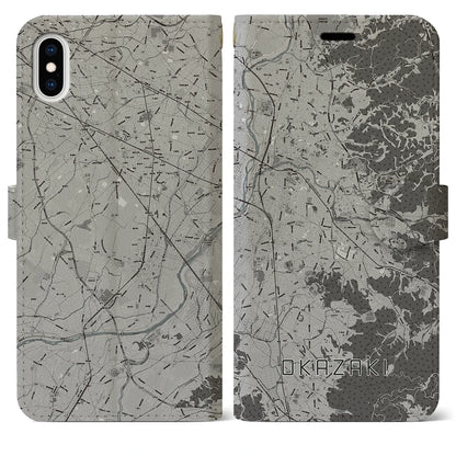 【岡崎（愛知県）】地図柄iPhoneケース（手帳タイプ）モノトーン・iPhone XS Max 用