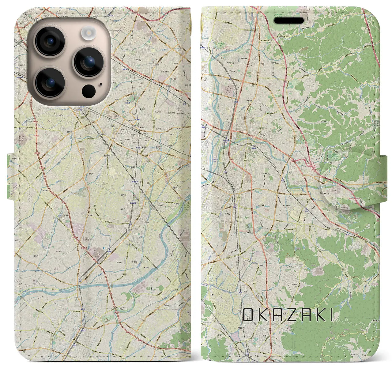 【岡崎（愛知県）】地図柄iPhoneケース（手帳タイプ）ナチュラル・iPhone 16 Plus 用