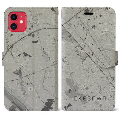 【桶川（埼玉県）】地図柄iPhoneケース（手帳タイプ）モノトーン・iPhone 11 用