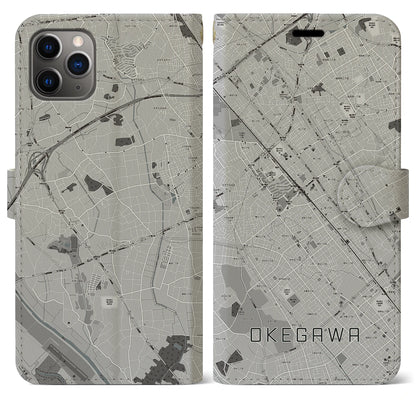 【桶川（埼玉県）】地図柄iPhoneケース（手帳タイプ）モノトーン・iPhone 11 Pro Max 用