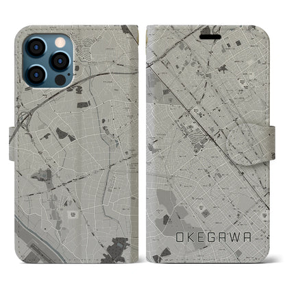 【桶川（埼玉県）】地図柄iPhoneケース（手帳タイプ）モノトーン・iPhone 12 / 12 Pro 用