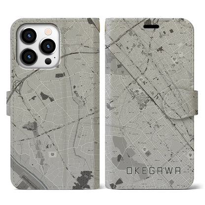 【桶川（埼玉県）】地図柄iPhoneケース（手帳タイプ）モノトーン・iPhone 13 Pro 用