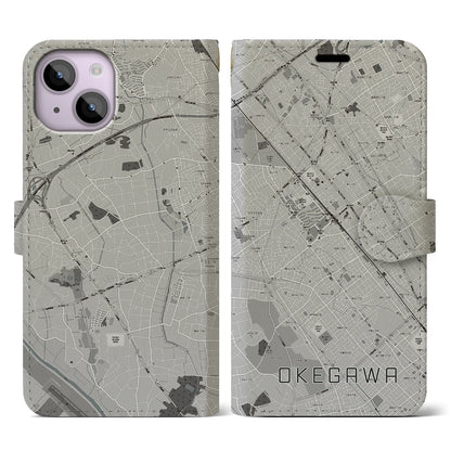 【桶川（埼玉県）】地図柄iPhoneケース（手帳タイプ）モノトーン・iPhone 14 用