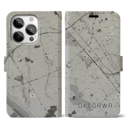 【桶川（埼玉県）】地図柄iPhoneケース（手帳タイプ）モノトーン・iPhone 14 Pro 用