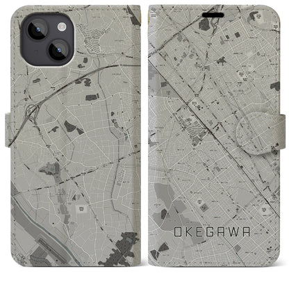 【桶川（埼玉県）】地図柄iPhoneケース（手帳タイプ）モノトーン・iPhone 14 Plus 用