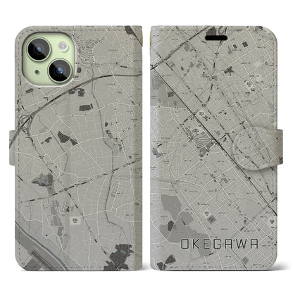 【桶川（埼玉県）】地図柄iPhoneケース（手帳タイプ）モノトーン・iPhone 15 用