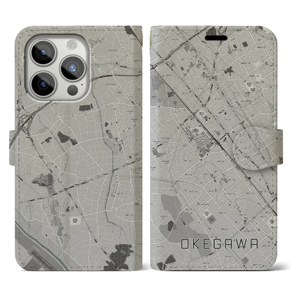 【桶川（埼玉県）】地図柄iPhoneケース（手帳タイプ）モノトーン・iPhone 15 Pro 用