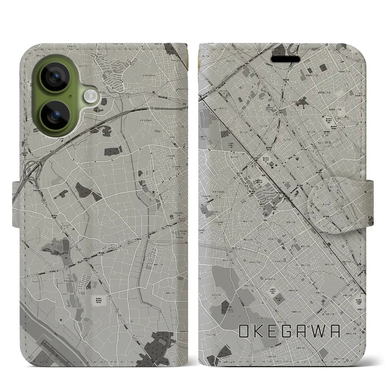 【桶川（埼玉県）】地図柄iPhoneケース（手帳タイプ）