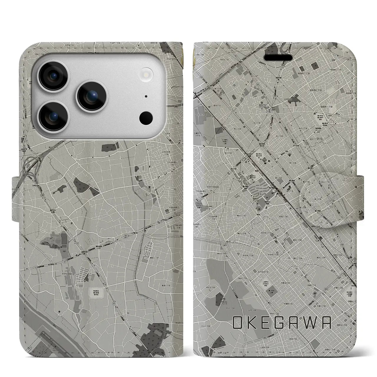 【桶川（埼玉県）】地図柄iPhoneケース（手帳タイプ）