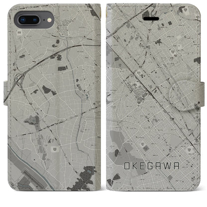 【桶川（埼玉県）】地図柄iPhoneケース（手帳タイプ）モノトーン・iPhone 8Plus /7Plus / 6sPlus / 6Plus 用
