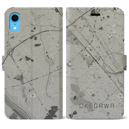 【桶川（埼玉県）】地図柄iPhoneケース（手帳タイプ）モノトーン・iPhone XR 用