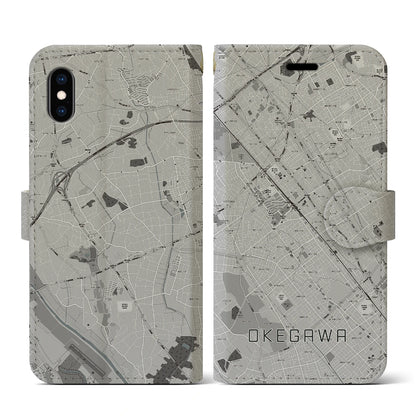 【桶川（埼玉県）】地図柄iPhoneケース（手帳タイプ）モノトーン・iPhone XS / X 用