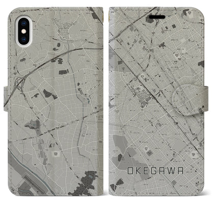 【桶川（埼玉県）】地図柄iPhoneケース（手帳タイプ）モノトーン・iPhone XS Max 用