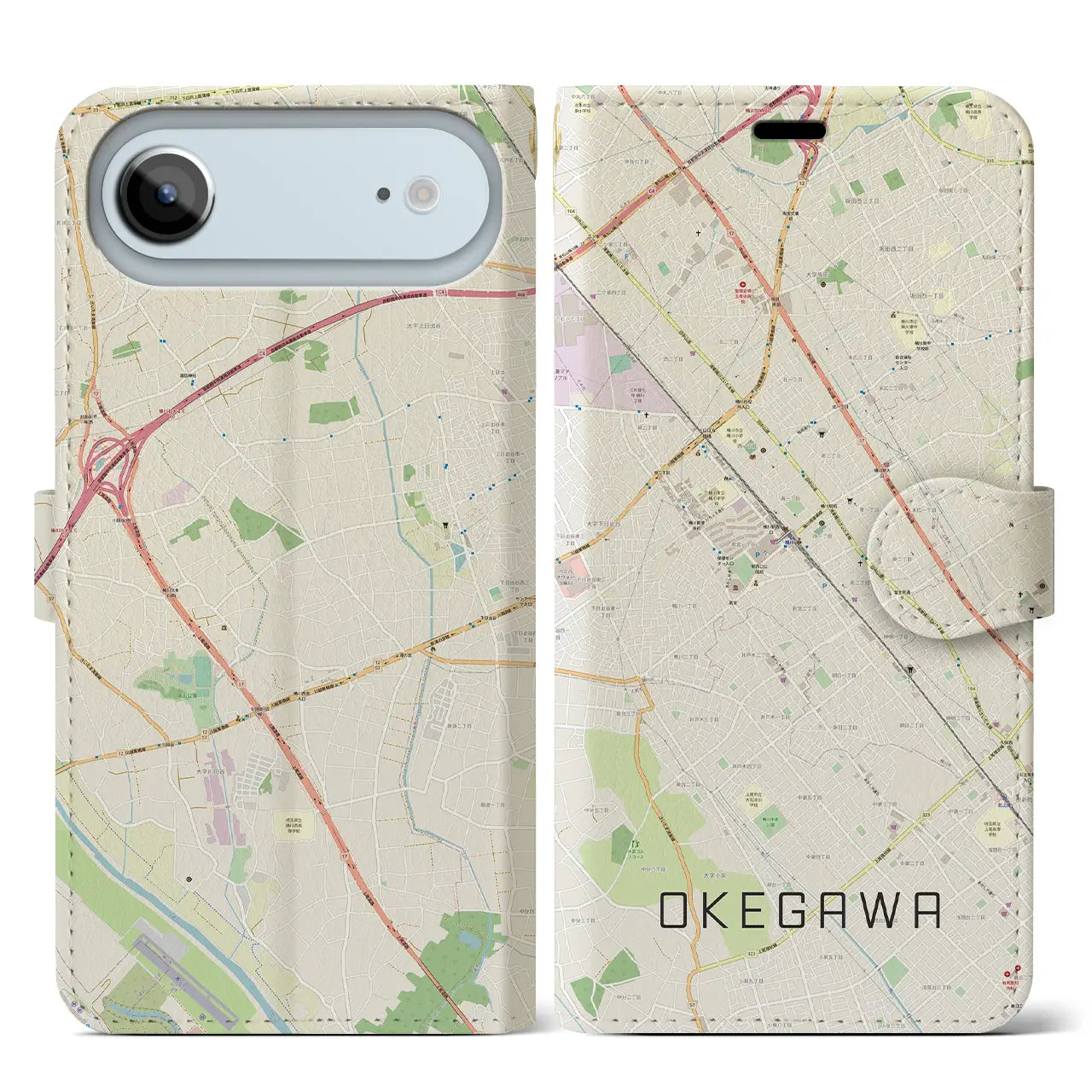 【桶川（埼玉県）】地図柄iPhoneケース（手帳タイプ）