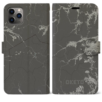 【置戸（北海道）】地図柄iPhoneケース（手帳タイプ）モノトーン・iPhone 11 Pro Max 用