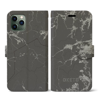 【置戸（北海道）】地図柄iPhoneケース（手帳タイプ）モノトーン・iPhone 11 Pro 用