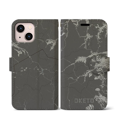 【置戸（北海道）】地図柄iPhoneケース（手帳タイプ）モノトーン・iPhone 13 mini 用