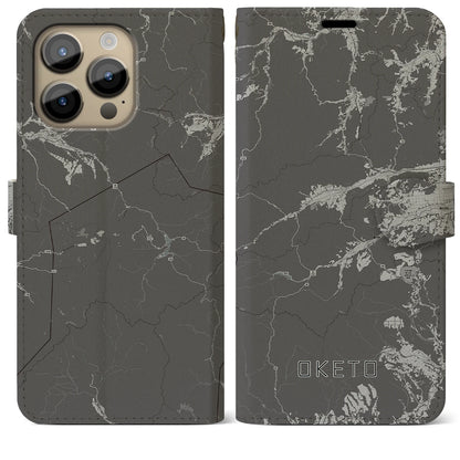 【置戸（北海道）】地図柄iPhoneケース（手帳タイプ）モノトーン・iPhone 14 Pro Max 用