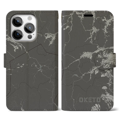 【置戸（北海道）】地図柄iPhoneケース（手帳タイプ）モノトーン・iPhone 14 Pro 用