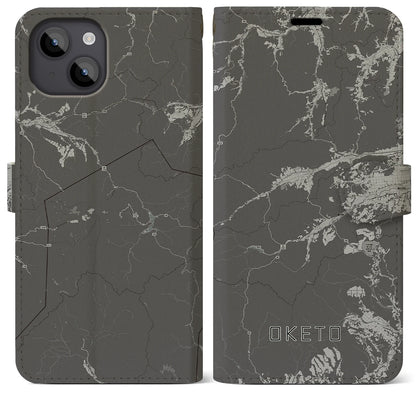 【置戸（北海道）】地図柄iPhoneケース（手帳タイプ）モノトーン・iPhone 14 Plus 用