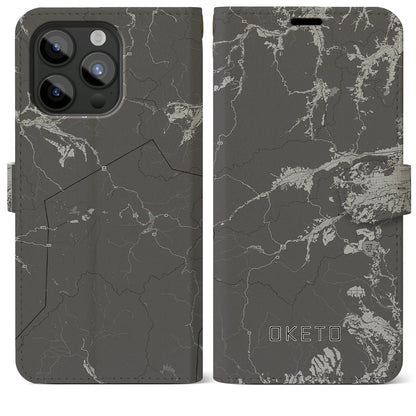 【置戸（北海道）】地図柄iPhoneケース（手帳タイプ）モノトーン・iPhone 15 Pro Max 用