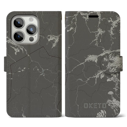 【置戸（北海道）】地図柄iPhoneケース（手帳タイプ）モノトーン・iPhone 15 Pro 用