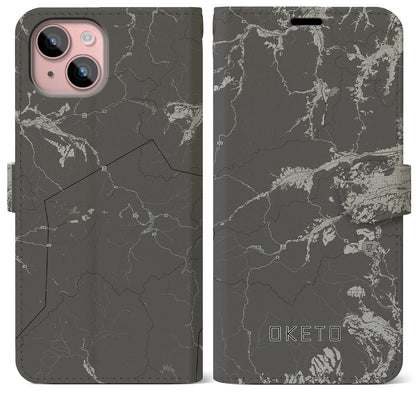 【置戸（北海道）】地図柄iPhoneケース（手帳タイプ）モノトーン・iPhone 15 Plus 用