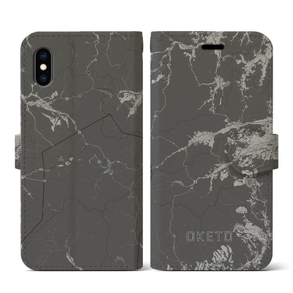 【置戸（北海道）】地図柄iPhoneケース（手帳タイプ）モノトーン・iPhone XS / X 用