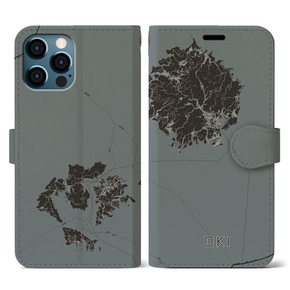 【隠岐（島根県）】地図柄iPhoneケース（手帳タイプ）モノトーン・iPhone 12 / 12 Pro 用