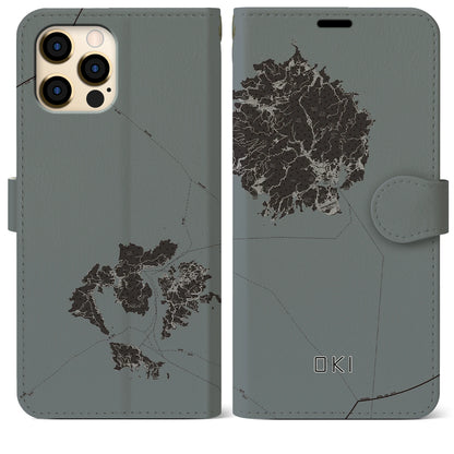 【隠岐（島根県）】地図柄iPhoneケース（手帳タイプ）モノトーン・iPhone 12 Pro Max 用